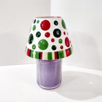 Vintage Yankee Candle Ceramic Shade Jar Topper, Ellen Krans Red and Green Polka Holiday Design
