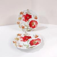 Vintage Red Poppy Appetizer Plates, Set of Two, Floral Decorative Small Plates