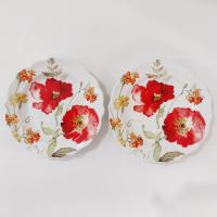Vintage Red Poppy Appetizer Plates, Set of Two, Floral Decorative Small Plates