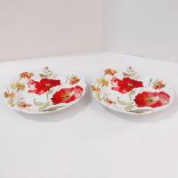 Vintage Red Poppy Appetizer Plates, Set of Two, Floral Decorative Small Plates