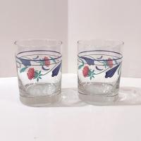 Vintage Lenox Poppies on Blue Double Old Fashioned Glasses, Set of Two, Vintage Whiskey Lowball Rocks Glasses