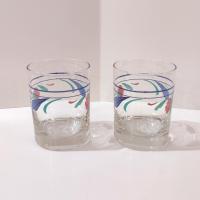 Vintage Lenox Poppies on Blue Double Old Fashioned Glasses, Set of Two, Vintage Whiskey Lowball Rocks Glasses