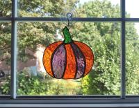 Pumpkin Stained Glass Suncatcher, Orange and Purple Cathedral Glass