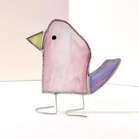 Stained Glass Standing Bird, Funky Glass Bird, Pink and Purple Bird Suncatcher, Windowsill Sitter Free Standing Bird