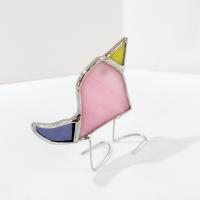 Stained Glass Standing Bird, Funky Glass Bird, Pink and Purple Bird Suncatcher, Windowsill Decor Free Standing Bird