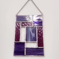 Purple and Pink Geometric Stained Glass Panel Suncatcher, Mondrian Suncatcher