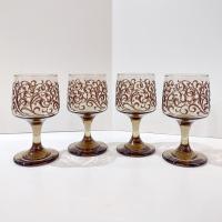 Vintage Libbey Prado Tawny Brown Scroll Wine Glasses, Set of Four