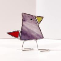 Stained Glass Standing Bird, Funky Glass Bird, Purple and Red Bird Suncatcher, Mother's Day Gift
