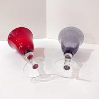 Vintage Hand Blown Red and Purple Bubble Glass Wine Water Goblets, Set of 2