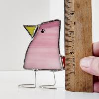 Stained Glass Standing Bird, Funky Glass Bird, Pink and Red Bird Suncatcher, Windowsill Free Standing Bird