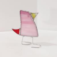 Stained Glass Standing Bird, Funky Glass Bird, Pink and Red Bird Suncatcher, Windowsill Free Standing Bird