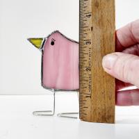Stained Glass Standing Bird, Funky Glass Bird, Pink and Red Bird Suncatcher, Windowsill Free Standing Bird