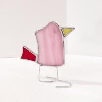 Stained Glass Standing Bird, Funky Glass Bird, Pink and Red Bird Suncatcher, Windowsill Free Standing Bird