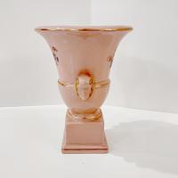 Vintage Pink Floral Ceramic Pedestal Vase, Princeton China MCM 1950's Flower Planter Pot