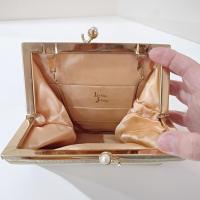 Vintage Bobbie Jerome Gold Metallic Evening Clutch Purse with Chain Handle and Pearl Clasp, 1950's-60's Formal Purse