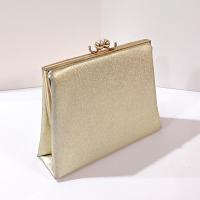 Vintage Bobbie Jerome Gold Metallic Evening Clutch Purse with Chain Handle and Pearl Clasp, 1950's-60's Formal Purse