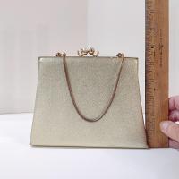 Vintage Bobbie Jerome Gold Metallic Evening Clutch Purse with Chain Handle and Pearl Clasp, 1950's-60's Formal Purse