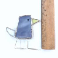 Stained Glass Standing Bird, Funky Glass Bird, Purple and Iridescent White Bird Suncatcher, Windowsill Sitter