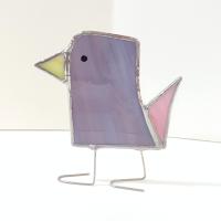 Stained Glass Standing Bird, Funky Glass Bird, Purple and Pink Bird Suncatcher, Windowsill Sitter