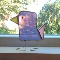 Stained Glass Standing Bird, Funky Glass Bird, Purple and Pink Bird Suncatcher, Windowsill Sitter