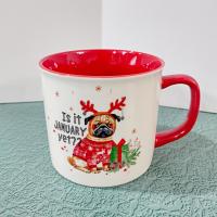 Vintage Christmas Pug Dog Is It January Yet Holiday Ceramic Coffee Tea Mug