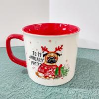Vintage Christmas Pug Dog Is It January Yet Holiday Ceramic Coffee Tea Mug