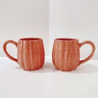 Vintage Pumpkin Gourd Shaped Ceramic Coffee Mugs, Set of Two, Potters Studio Oversized Stoneware Mugs