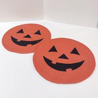 Vintage Round Fabric Jack O Lantern Pumpkin Halloween Placemats, Set of 2