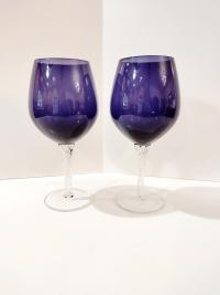 Vintage Purple Balloon Wine Glasses,  Artland Braid Plum Blown Glass Wine / Water Goblets, Set of Two