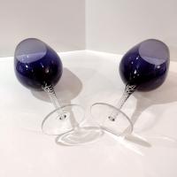 Vintage Purple Balloon Wine Glasses,  Artland Braid Plum Blown Glass Wine / Water Goblets, Set of Two