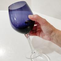Vintage Purple Balloon Wine Glasses,  Artland Braid Plum Blown Glass Wine / Water Goblets, Set of Two