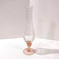 Vintage Pink and Clear Swirled Hand Blown Glass Flower Bud Vase
