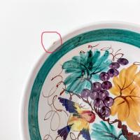 Vintage Hand Painted Italian Majolica Footed Ceramic Bowl with Bird, Grapes, and Floral Design, PV Peasant Village Italy Pottery