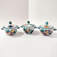 Vintage Hand Painted Italian Majolica Ceramic Covered Bowl, Bird, Grapes, and Floral Design, PV Peasant Village Italy Pottery, Sugar Bowl
