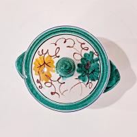 Vintage Hand Painted Italian Majolica Ceramic Covered Bowl, Bird, Grapes, and Floral Design, PV Peasant Village Italy Pottery, Sugar Bowl