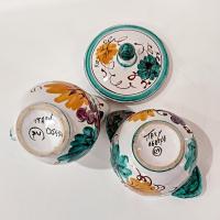 Vintage Hand Painted Italian Majolica Ceramic Covered Sugar and Creamer Pitcher Set, Bird Floral Motif