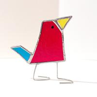 Stained Glass Standing Bird, Funky Red Cardinal Glass Bird Suncatcher, Bird Lover Gift