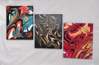 Orange, Blue, Black, and Gold Abstract Original Acrylic Pour Painting, 8" x 10", Fluid Art Painting