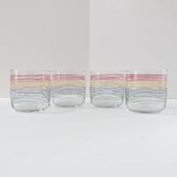 Vintage Anchor Hocking Rainbow Striped Lowball Rocks Juice Glasses, Set of 4