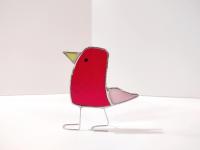 Stained Glass Standing Bird, Funky Glass Bird, Red and Pink Bird Suncatcher, Windowsill Free Standing Bird