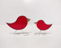 Momma and Baby Standing Stained Glass Bird Set, Custom Colors Available