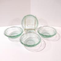 Vintage Green Recycled Glass Bowls with Embossed Daisy Flower Design, Set of Four