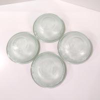 Vintage Green Recycled Glass Bowls with Embossed Daisy Flower Design, Set of Four
