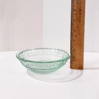 Vintage Green Recycled Glass Bowls with Embossed Daisy Flower Design, Set of Four