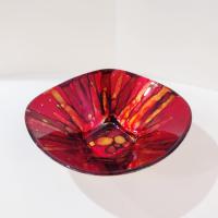 Vintage Italian Red and Gold Reverse Painted Decorative Bowl, Centerpiece Fruit Accent Bowl