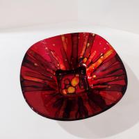 Vintage Italian Red and Gold Reverse Painted Decorative Bowl, Centerpiece Fruit Accent Bowl