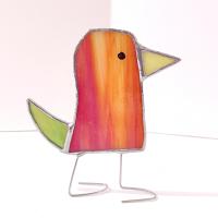 Stained Glass Standing Bird, Funky Red and Green Glass Bird Suncatcher, Bird Lover Gift, Windowsill Sitter