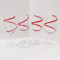 Vintage Pier One Red Swirline Water Goblets Wine Glasses, Set of Four