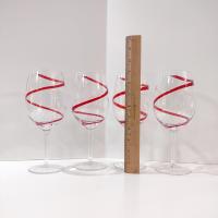 Vintage Pier One Red Swirline Water Goblets Wine Glasses, Set of Four