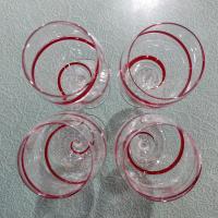 Vintage Pier One Red Swirline Water Goblets Wine Glasses, Set of Four